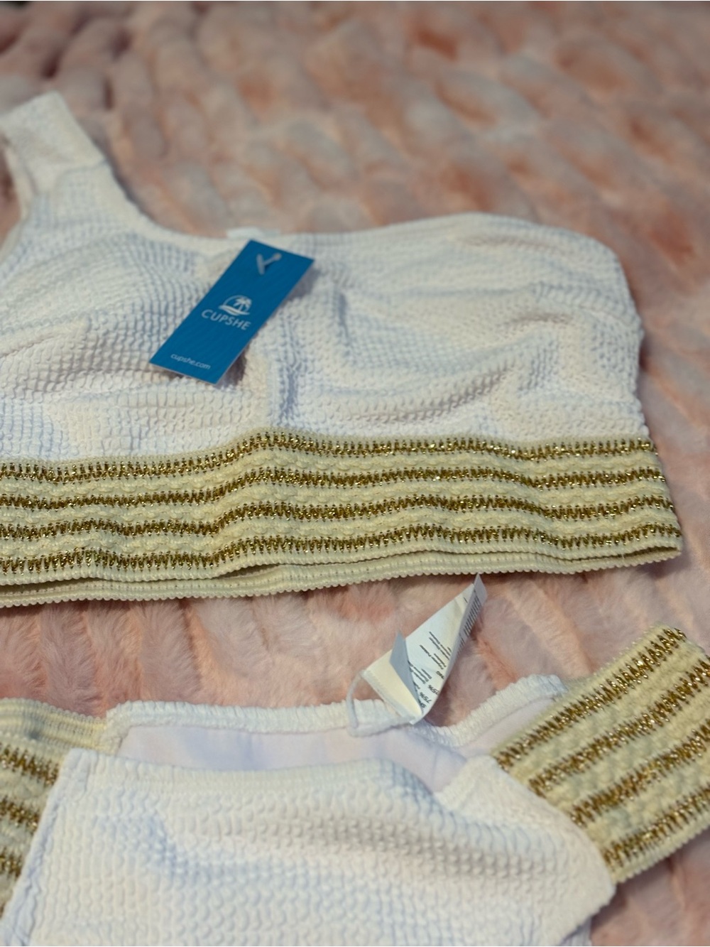 Cupshe White Bralette with Gold Striped Trim